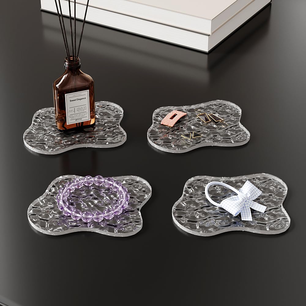 Sweet Elegance Acrylic Coasters, Coasters Set of 4, Clear Drink Coaster with Waterproof Material, Drink Pad for Table Protection, Desk Accessories for Home, Office, Cafe Decor