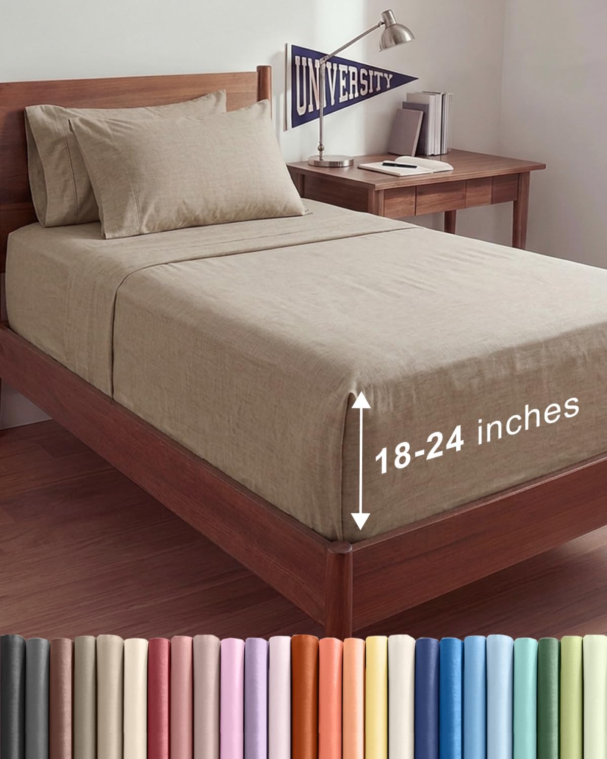 Skiennix Extra Deep Twin XL Sheet Set | 4-Piece Breathable Cooling Bedding - Soft, Wrinkle-Free, Heathered Beige