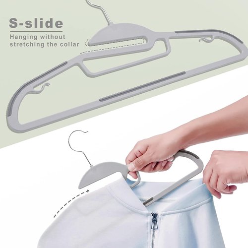 BAGAIL Plastic Hangers - 50 Pack Non-Slip Design with 360° Swivel Hook | Space-Saving Grey Organizer for Closet
