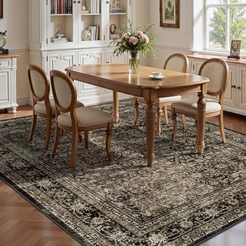 8x10 Rectangular Vintage Washable Area Rug - Brown Boho Non Slip Low Pile