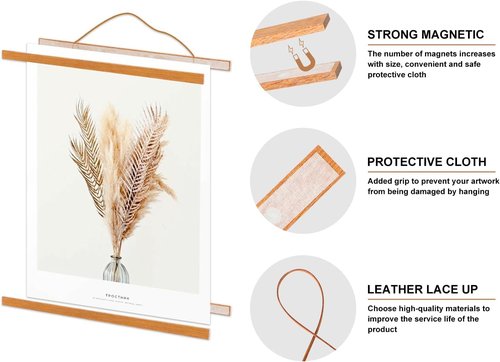 Benjia Magnetic Light Wood Poster Frame Set - 4 Pack for 16x20, 16x24, 16x22 Artwork | Teak Color
