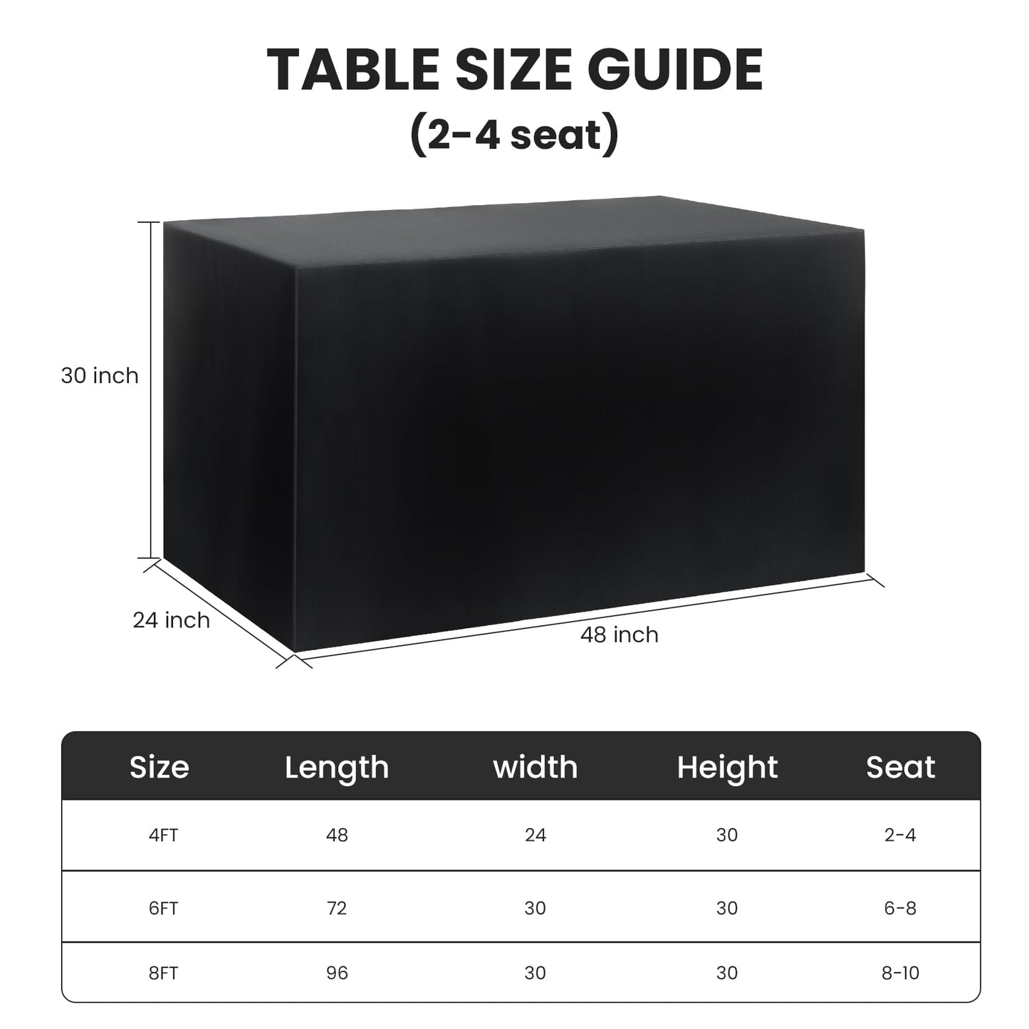 Ascoza 2 Pack Fitted Tablecloth for 4 Foot Rectangle Tables 48 x 24 Inch Black Table Covers Water Resistant Polyester Table Cloth for Wedding, Parties,Display, Trade Show (Black)