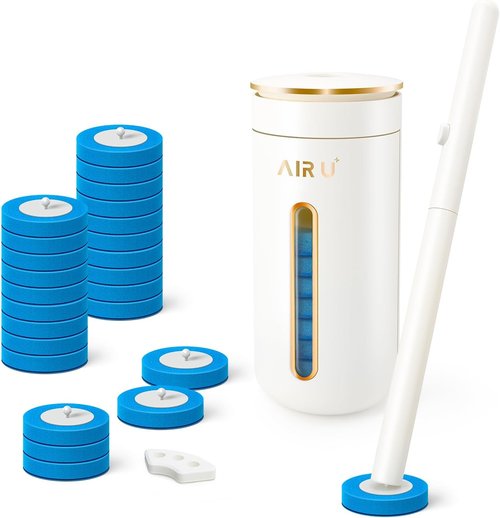 AIR U+ Disposable Toilet Brush - Complete Cleaning System with 24 Wand Refills & Storage Caddy