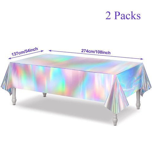 GREATRIL Iridescent Party Table Cloths Disposable Tablecloth for Mermaid/Under Sea/Frozen/Demon Theme Birthdays Party Decorations Rectangle Tablecover 54'' x 108'' - 2 Packs