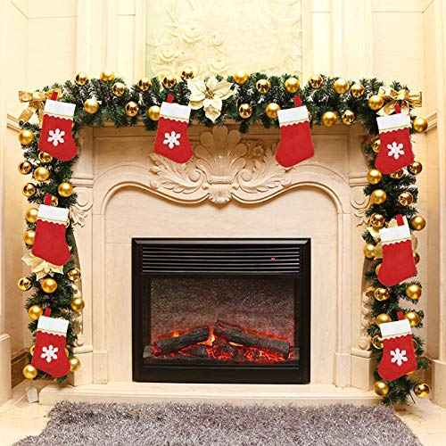 20 Pack Christmas Mini Stockings Sock Decoration Snowflake Tableware Holders, Red Felt Knife Spoon Fork Bag Candy Pouch Bag Plush Cuff Socking for Xmas Party Tree Dinner Table Home Ornaments