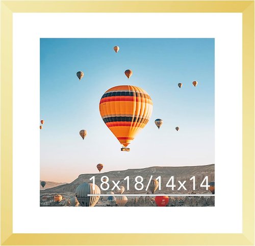JCJMY 18x18 Gold Picture Frame - Display 14x14 Photos with Mat or 18x18 Without Mat | Shatter Resistant Plexiglass