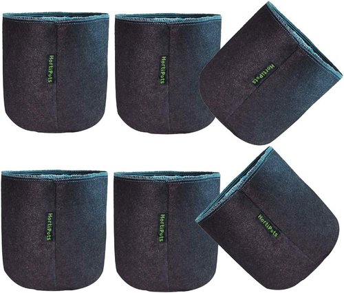 HORTIPOTS Fabric Pots - 1 Gallon Air Pruning Grow Bags - Durable Black & Gray (Pack of 6)
