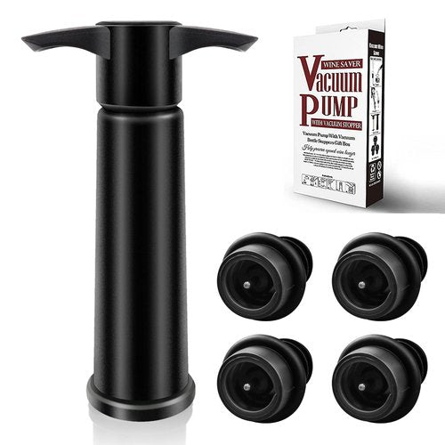BETTFOR Wine Saver Pump with 4 Vacuum Wine Stoppers, Wine Bottle Stoppers with Food Grade Silicone Leak proof Keep Fresh Suitable for All Standard Wine Bottles