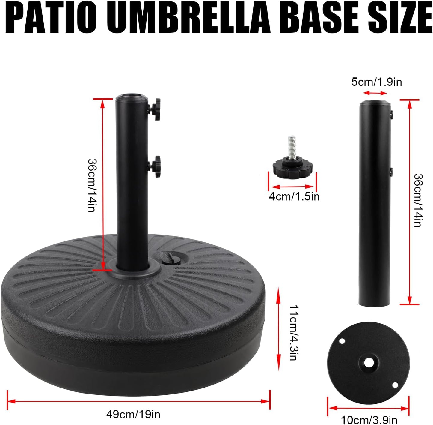 Roixeeds 50LBS Heavy Duty Round Umbrella Base - Water-Filled Steel Holder for Outdoor Use | Black Stripes