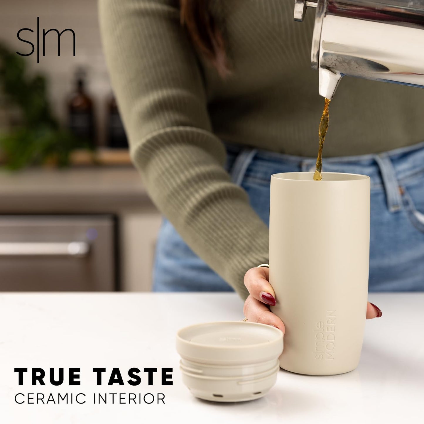 Simple Modern Travel Coffee Mug Tumbler with 360° Lid | Ceramic-Lined Insulated Stainless Steel Cold Brew Iced Coffee Cup | Gifts for Women Men Her Him | Voyager Signature | 12oz | Cream Terrazzo