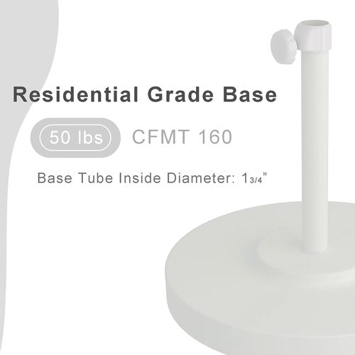 California Umbrella 50 lbs. Round Concrete Umbrella Base - Durable Powdercoated Steel, White Frame