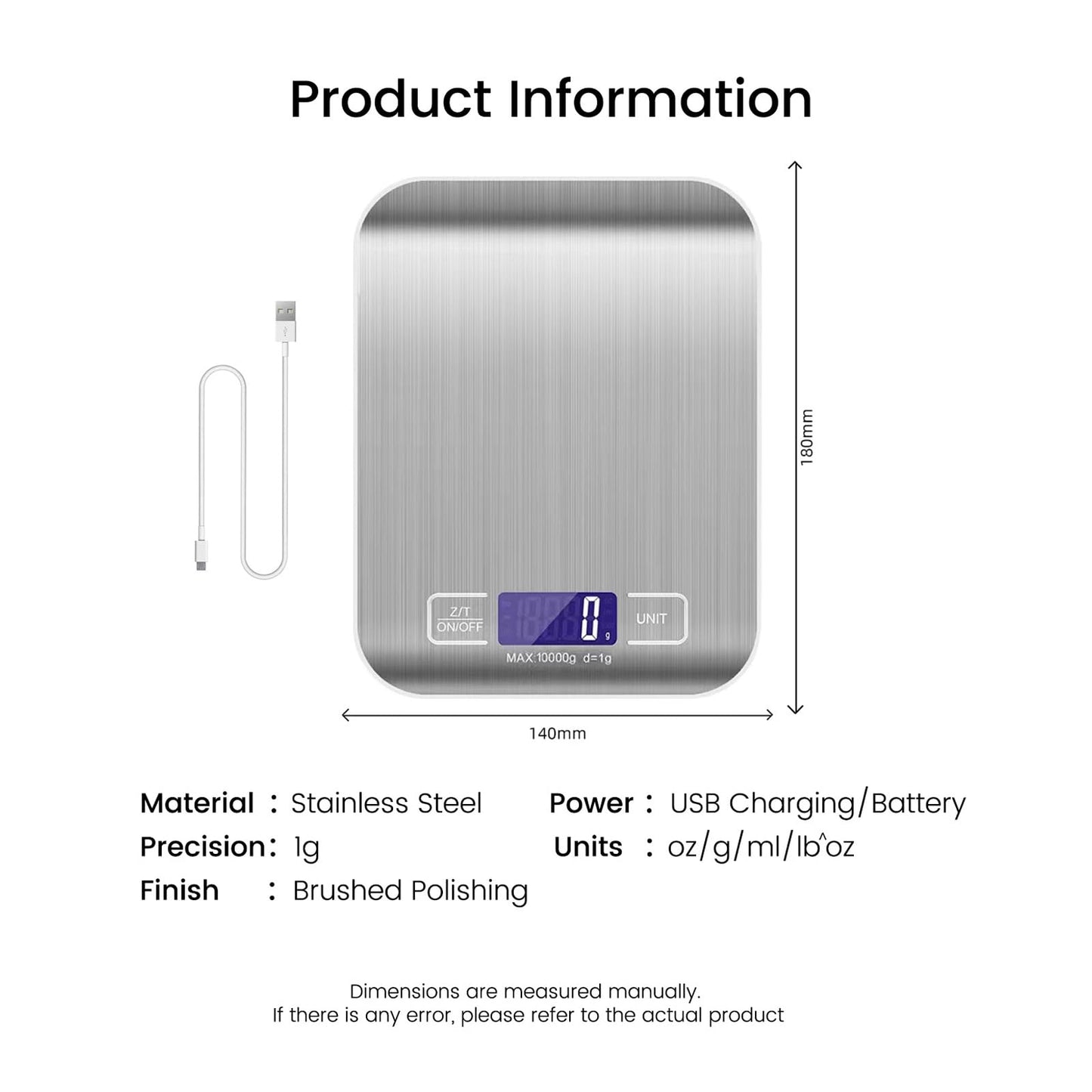 Type-C Fast Charging Rechargeable Shipping Scale, Digital Kitchen Scale,Food Scale Weight Grams and Ounces for Baking Cooking and Meal Prep, 22lb/10kg