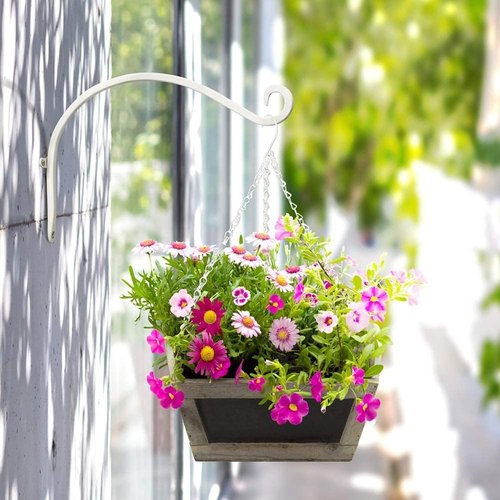 AJART White Plant Hanger - 12-Inch Metal Wall Hooks for Indoor/Outdoor Flower Baskets