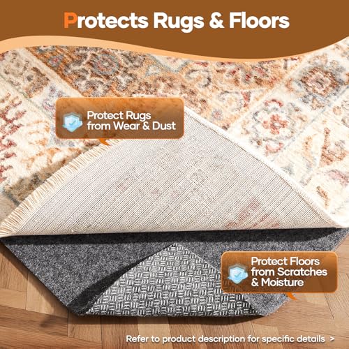 4' x 6' Rug Pad Non Slip Cushioned Gripper - Felt & Silicone Backing, 1/4 Inch Thick