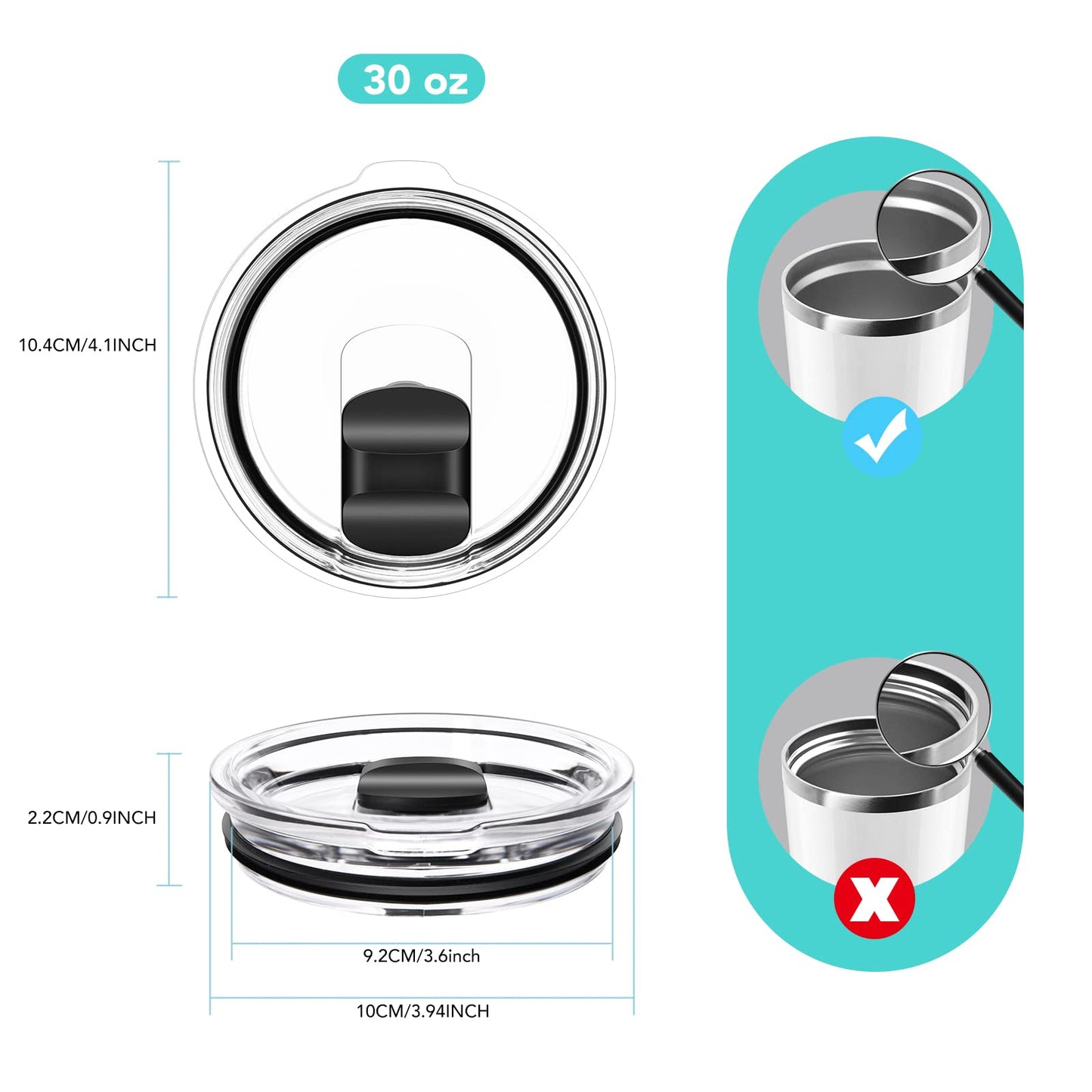 30 oz Tumbler Lid, Replacement Lids Compatible for YETI 30/32 oz Tumbler, 14 oz Mug and 35 oz Straw Mug, 2 Pack Travel Spill Proof Cup Lids Covers with Magnetic Slider Switch, BPA Free
