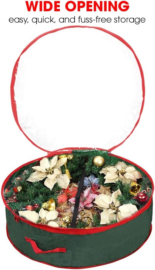 Primode Christmas Wreath Storage Bag 24" - Durable 600D Oxford Container with Clear Window for Easy Holiday Storage | Green