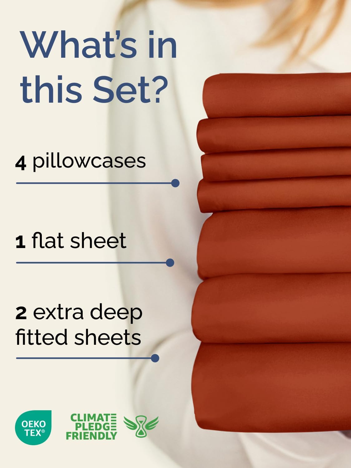 Skiennix Extra Deep Split King Sheet Set - 7 Piece Cooling Bedding - Soft, Wrinkle-Free Terracotta
