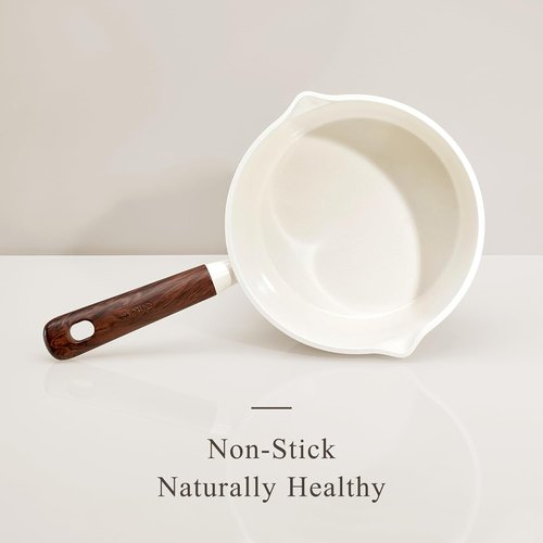 CAROTE Sauce Pan Set - 2QT & 3QT Nonstick Ceramic Pots with Lid & Ladle | Easy to Clean, Induction Compatible, White
