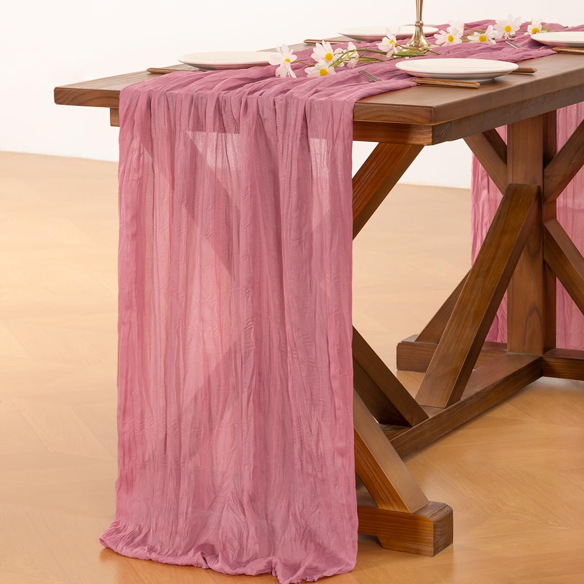Socomi 10pcs Mauve Cheesecloth Table Runner Boho Rustic Gauze 120 inch 10FT Cheese Cloth Sheer Runner for Wedding Party Baby Shower Birthday Home Decor Holiday Decorations