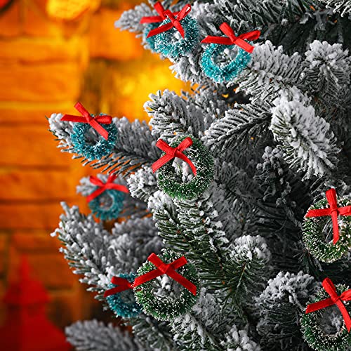 48 Pcs Mini Christmas Wreaths for Crafts & Dollhouse Decoration - Blue-Green & Grass-Green Styles
