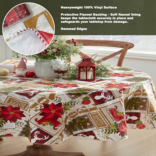 Newbridge Christmas Ivory Sleigh Bells 60 x 84 Oval Vinyl Tablecloth
