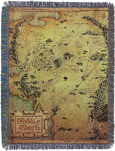 Middle Earth Woven Tapestry Throw Blanket - Lord of the Rings The Hobbit, 48 x 60 Inch - Fandom Gift Variation of Middle Earth / 48" x 60"