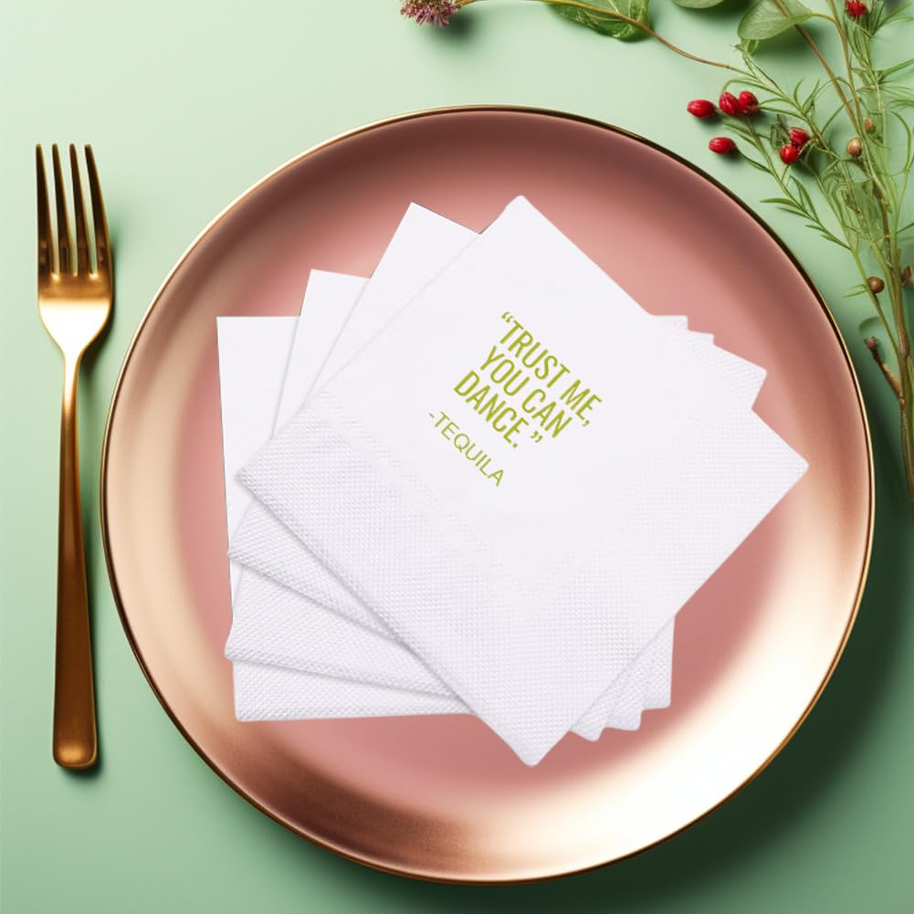VOWFOO Funny Cocktail Napkins 100Pcs Trust Me You Can Dance Tequila Paper Disposable Party Napkins For Bachelorette Bridal Shower Birthday New Year's Eve Girls' Night Party 5 x 5 2-ply (Tequila)