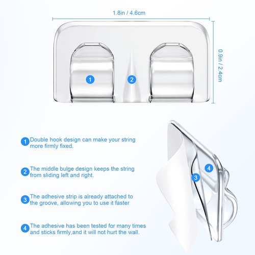 Hetyue Outdoor Light Clips Clear 20pcs: Hooks for Outdoor String Lights for Hanging Heavy Duty Patio Fence Balcony Inside Waterproof UV-Resistant Cable Clips