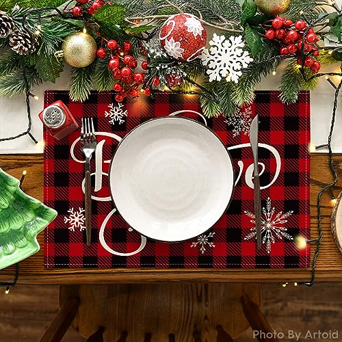 Artoid Mode 12 x 18 Inch Buffalo Plaid Placemats Set of 8 – Red/Black Washable Linen-like