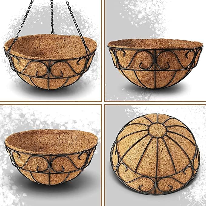 Skiennix Metal Hanging Planter Basket - 2 Pack with Coco Coir Liner for Indoor/Outdoor Garden Decor