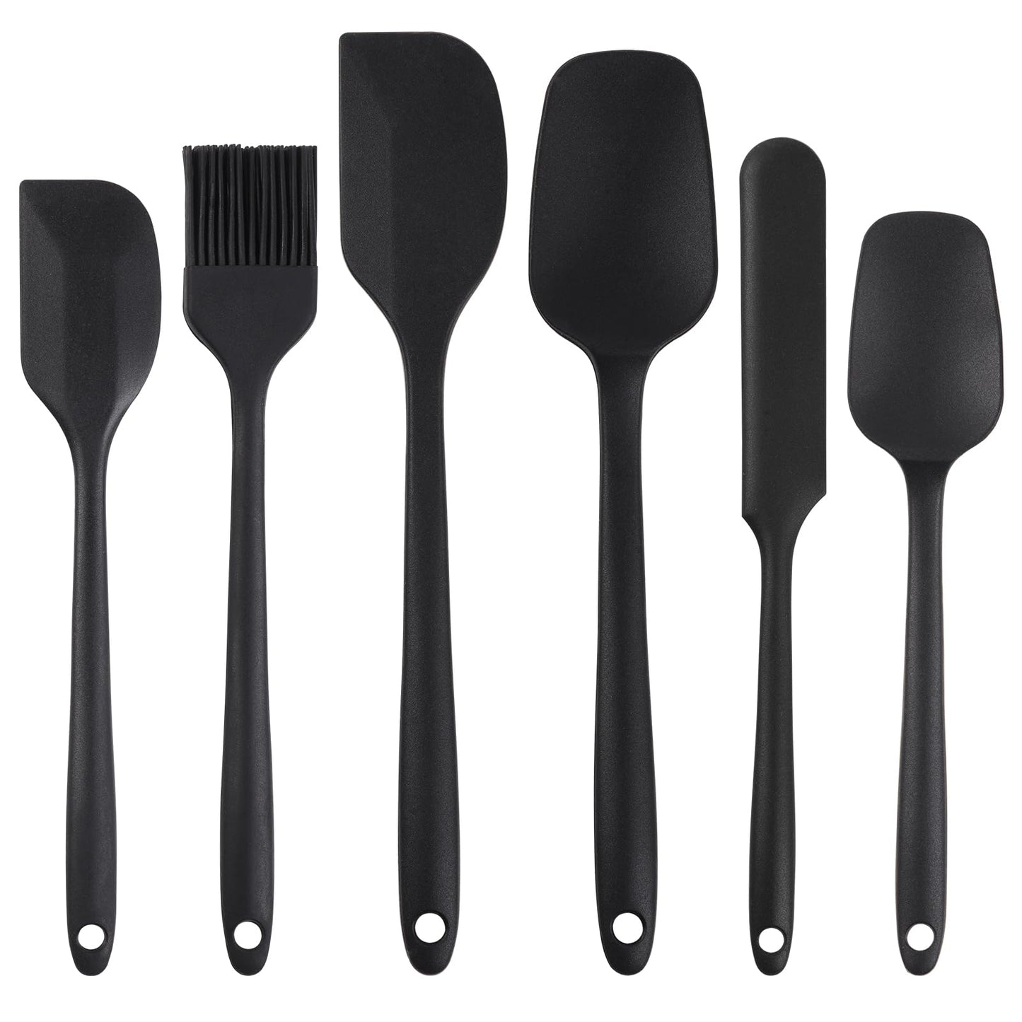 GeeRic Silicone Spatula Set, 6 PCS Non-Stick Kitchen Utensil Set, Heat Resistant Up to 600°F Kitchen Cooking and Serving Utensils Black