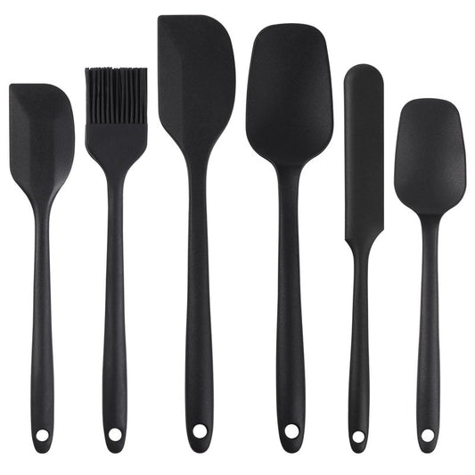 GeeRic Silicone Spatula Set, 6 PCS Non-Stick Kitchen Utensil Set, Heat Resistant Up to 600°F Kitchen Cooking and Serving Utensils Black