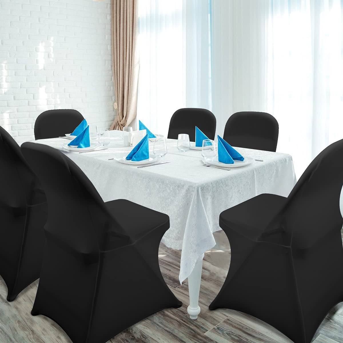 Babenest Spandex Folding Chair Covers Halloween Upgraded 10 PCS Universal Stretch Washable Fitted Chair Slipcovers Protector for Wedding, Holidays, Banquet, Party, Celebration (Black)