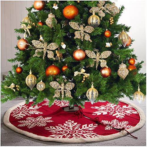 Red 48" Knitted Christmas Tree Skirt with Snowflake Pattern – Glitzhome