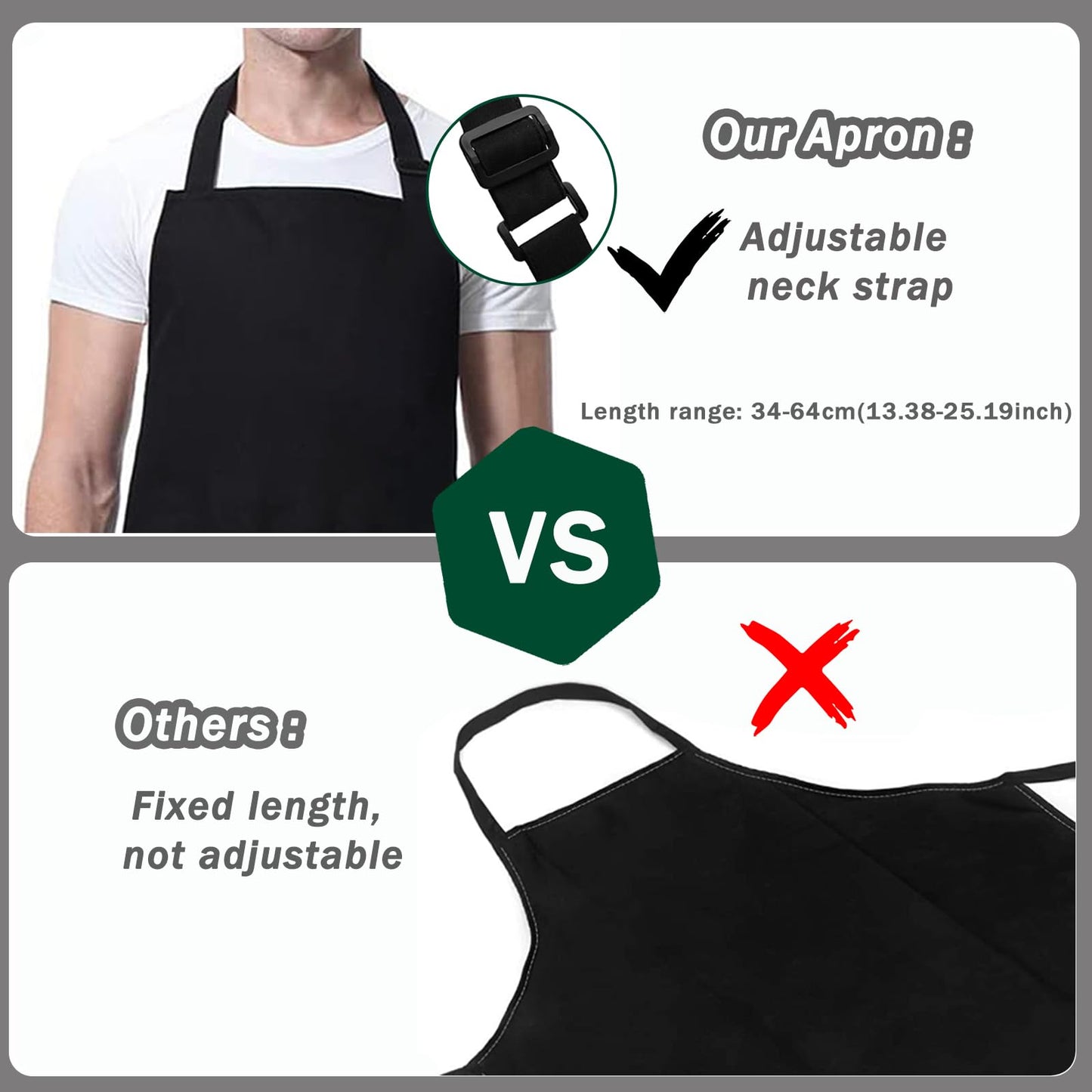 umboom 4 Pack Black Waterproof Apron, Adjustable Chef Apron with 2 Pocket for Men Women Waiter Waitress, Professional Work Apron for Kitchen Restaurant Garden Cooking Painting Baking (Water Resistant)
