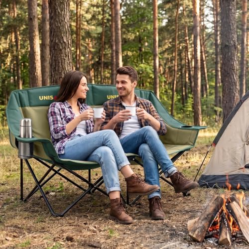 Unisakey Double Camping Chair - Oversized Loveseat Green 650LBS Capacity