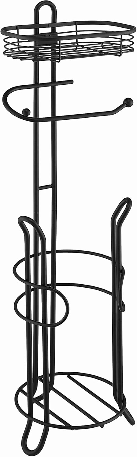 SunnyPoint Toilet Tissue Paper Holder Stand - Heavyweight Storage with Reserve for Mega Rolls | Black