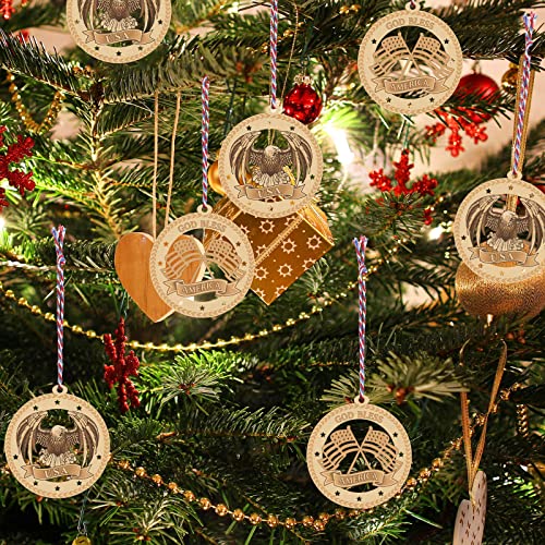 20 Pcs Patriotic Wooden Christmas Ornaments USA Flag Eagle Stars Holiday Decor