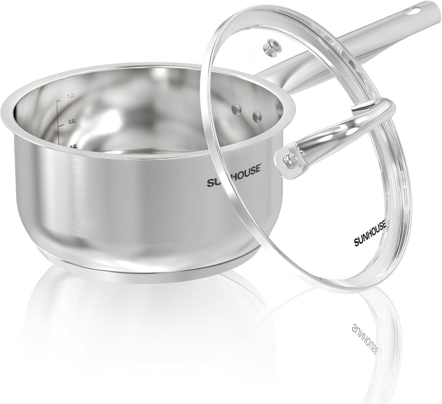 SUNHOUSE – 1.5 Quart Stainless Steel Sauce Pan with Lid | PFOA-Free, Induction Base, Stay-Cool Handle