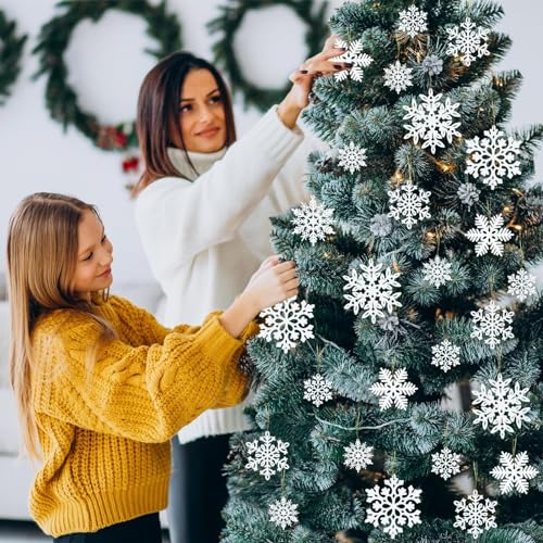 kockuu 49Pcs Christmas Ornaments Snowflake Decorations - White Glitter Christmas Ornaments Hanging Snowflakes for Winter Christmas Tree Wall Ceiling Window Ornaments
