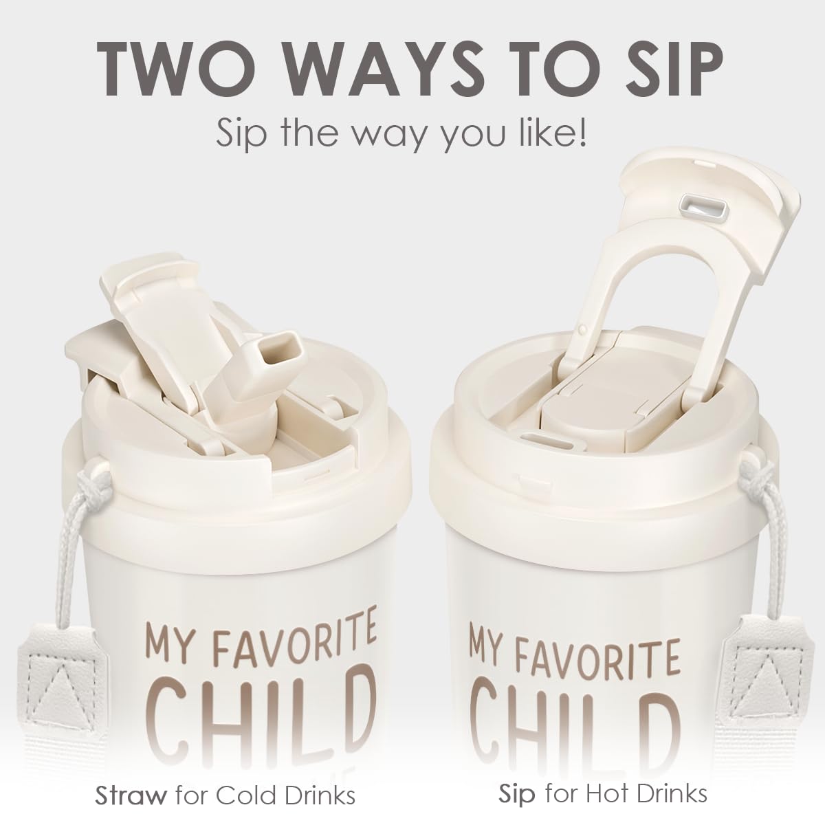 Mom Gift from Son Daughter, Stainless Steel 2-in-1 Lid Coffee Tumbler 18 oz, My Favorite Child Gave Me This Cup Insulated Travel Mug for Women Mother Mama, Gift Idea for Birthday Christmas Mothers Day