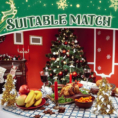 Libima Gold Mini Tinsel Christmas Trees Set of 20 - 10 Inch Artificial Holiday Decor