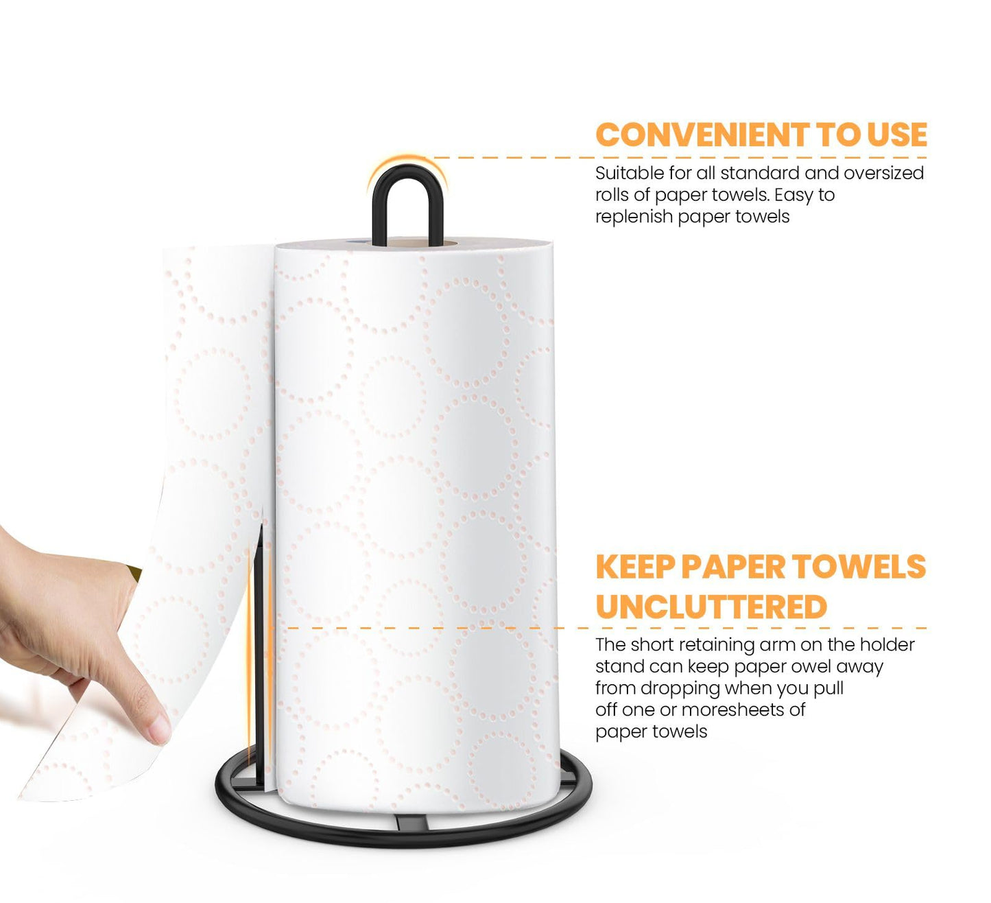 Paper Towel Holder,Black Kitchen Roll Holder for Kitchen Roll Organize