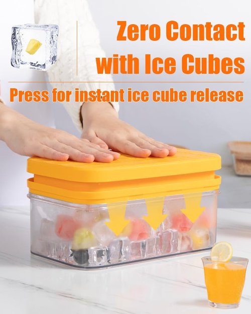 Brigii Ice Cube Tray - Stackable Silicone Mold with Lid & 56 Easy-Release Cubes for Drinks