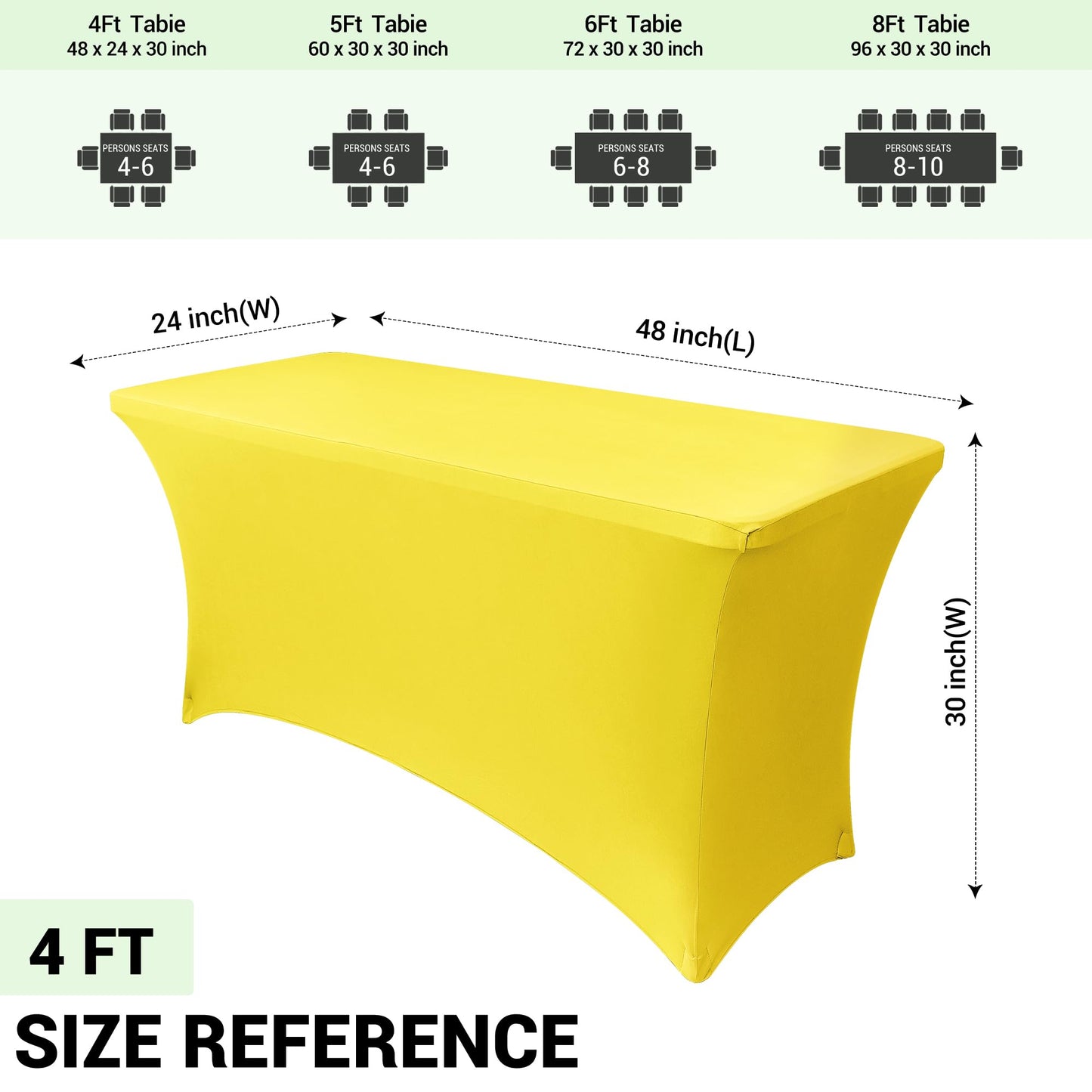 Obstal Spandex Table Cover 4ft Fitted Tablecloth Rectangular - Stretch Rectangle Folding Table Cloth for Birthday Party Wedding Banquet, Yellow, 48L x 24W Inch