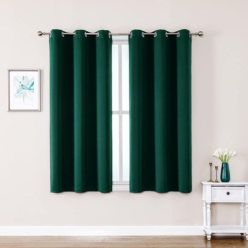 ChrisDowa Grommet Blackout Curtains - Thermal Insulated Room Darkening Panels, Forest Green, 38 x 45 Inch