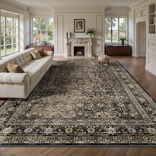 8x10 Rectangular Vintage Washable Area Rug - Brown Boho Non Slip Low Pile