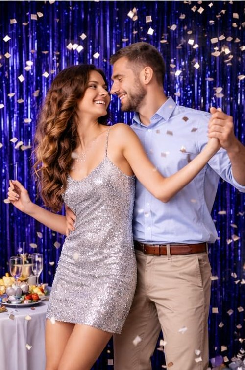 Dark Blue Metallic Foil Fringe Curtain Backdrop by [Brand Name] - 3.2ft x 6.4ft Party Decoration for Birthdays, Weddings & More