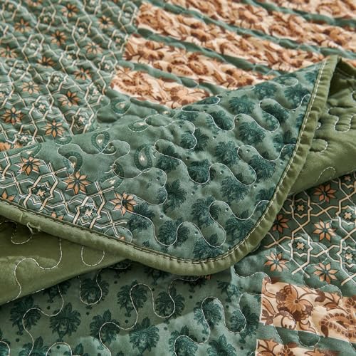 LEAONME California King Size Olive Green Quilt Set 3-Piece Oversized Bedspread Coverlet