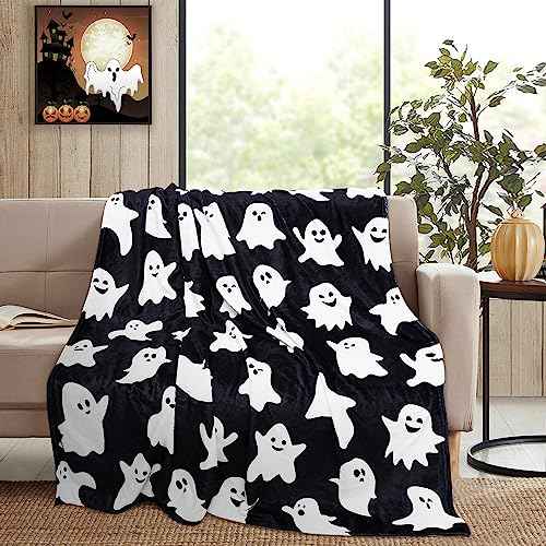 Metawu Halloween Blanket Ghost Throw Blankets for Kids for Women Halloween Decorations Flannel Blankets for Bed, Sofa, Couch, Travel Blanket 50 x 60 inch